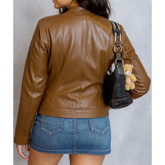 Vintage Y2K Blanc Noir Raw Leather Brown Motorcycle Full Zip Jacket Medium - Picture 3 of 12